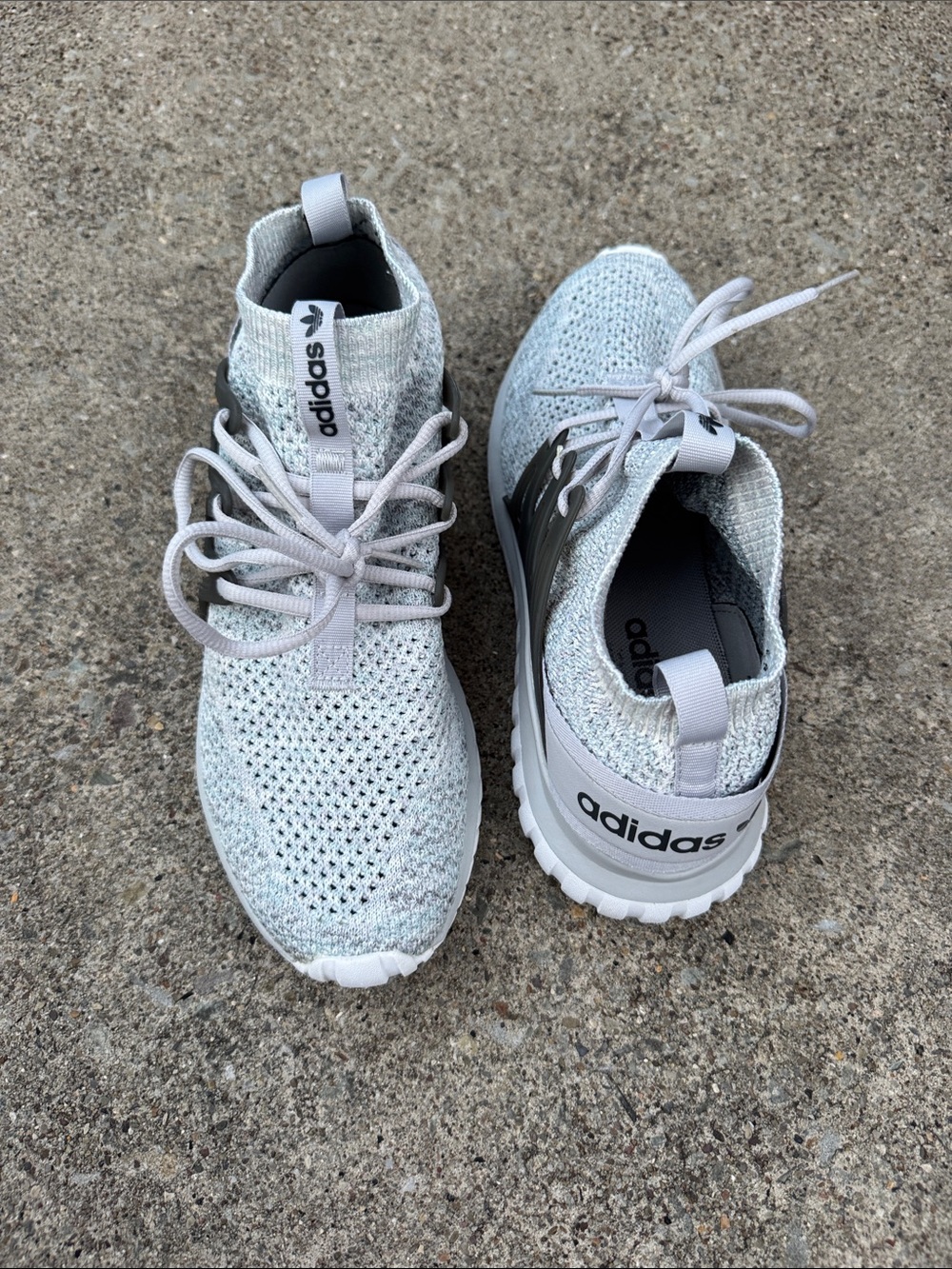 Adidas Light Greyish/Blue Knit Slip-On Sneakers